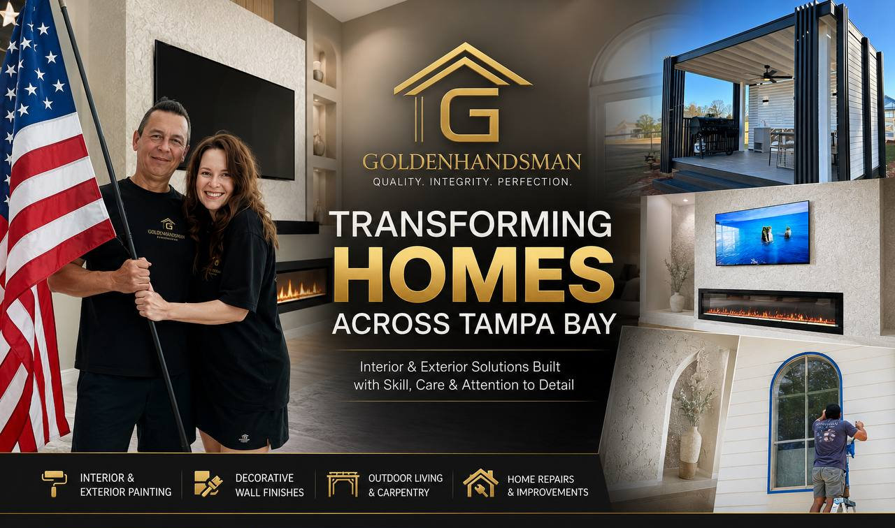 GoldenHandsMan — Transforming Homes Across Tampa Bay. Interior & exterior painting, decorative wall finishes, outdoor living & carpentry, home repairs & improvements.